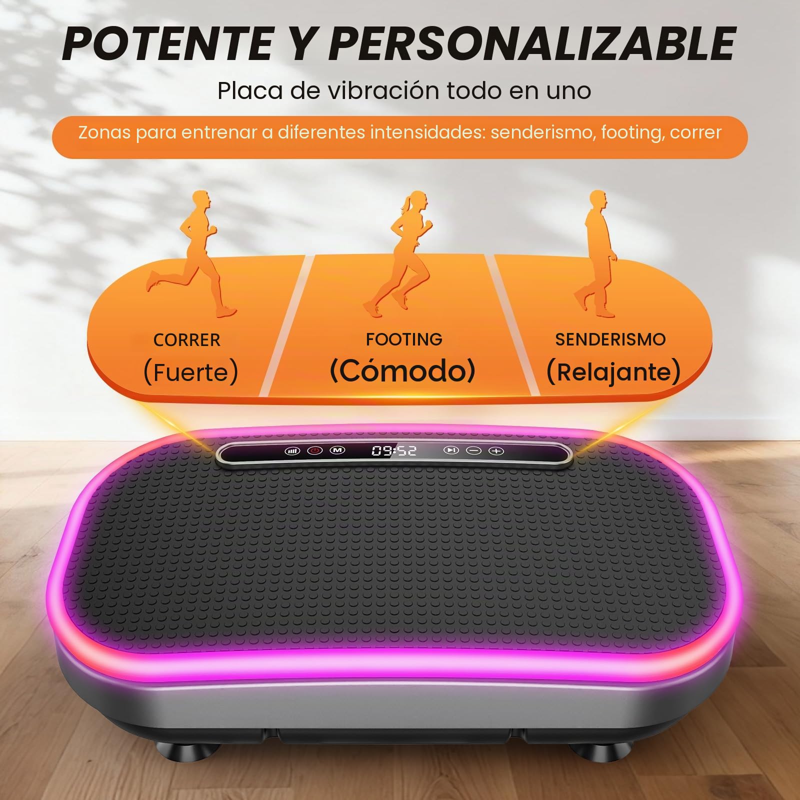 Plataforma Vibratoria, Plataforma Vibración Muscular, 9 Modos Ajustables, 1-120 Niveles De Intensidad, Altavoz Bluetooth Integrado, Control Remoto, Pantalla LED, Capacidad de 150 KG