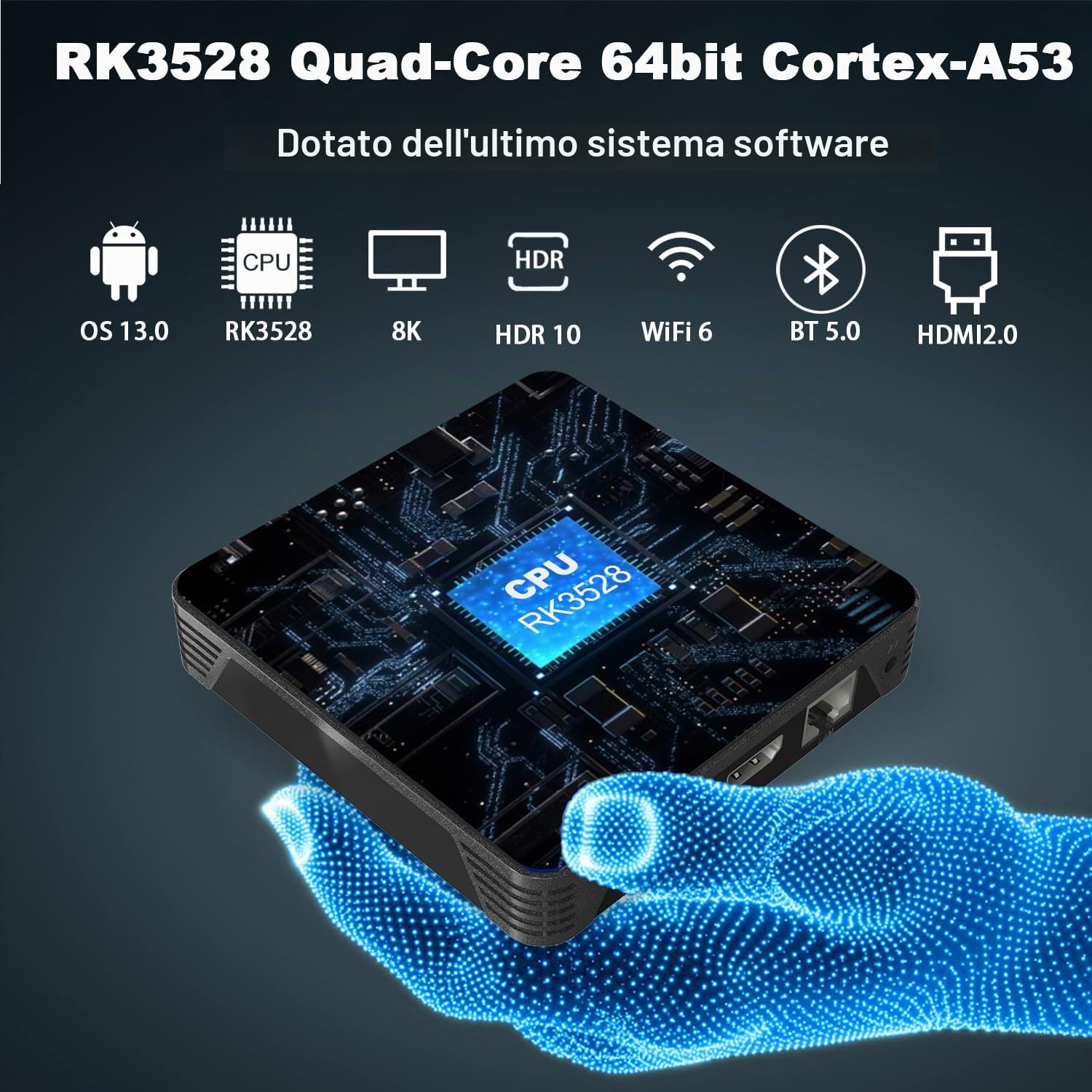 GREVA 8K Android TV Box 13.0 Android Box 2GB RAM 16GB ROM RK3528 Chipset Supporto 2.4G/5G Dual-Band WiFi 6 BT5.0 USB 3.0 10/100M Ethernet LAN 3D HD Smart TV Box Bluetooth, Internet TV Box