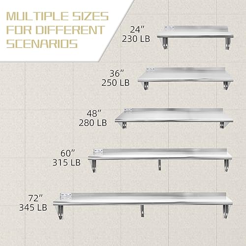 Miniatura 7 de Estantería de acero inoxidable, montaje en pared NSF comercial para restaurante, cocina, hogar y hotel