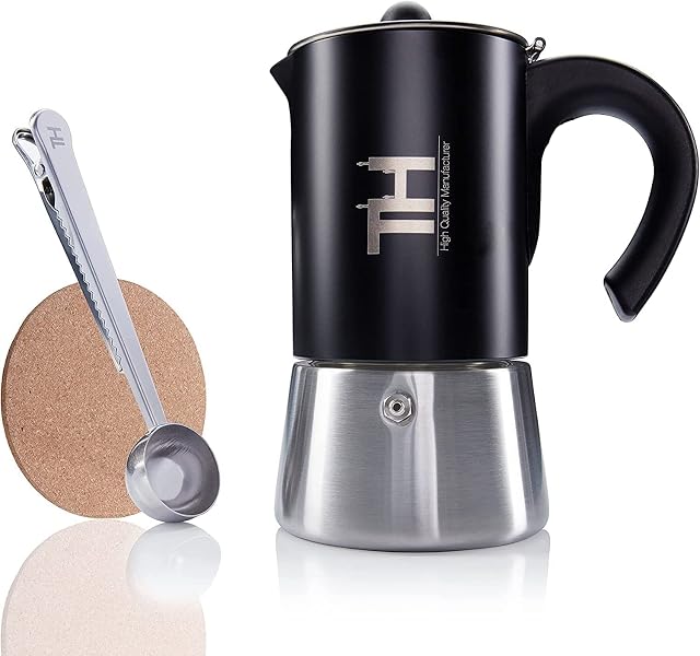 Thiru Espresso Maker 2 Cups Induction - Premium Mocha Pot Stainless Steel with Tool Set - Suitable for All Hobs - No Coating