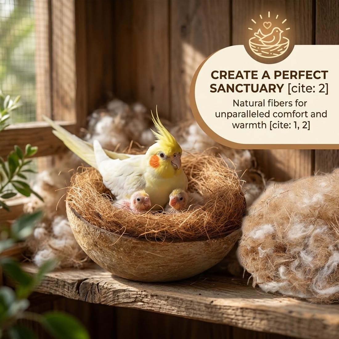 Matériau Naturel Pour Nidification d'Oiseaux, Mélange de Paille, Jute, Soie et Coton, Idéal Pour Nids de Canaris, Perruches et Autres Oiseaux, 40g