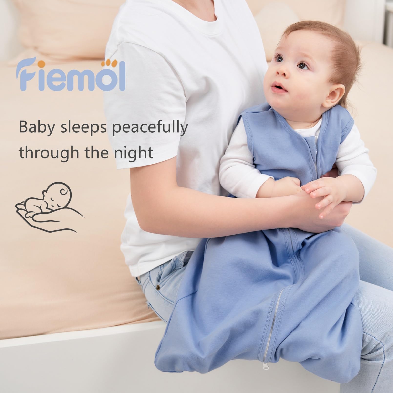 FIEMOL Sacco nanna per bambini 18-24 mesi 0,5 Tog Coperte indossabili per bambini in cotone, 3 confezioni Sacco nanna estivo traspirante per bambini e bambine 89-101cm Ciano