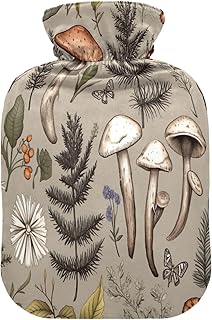 Wajiw Hot Water Bottle with Cover 1L Warm Water Bottle for Hot and Cold Compress Hot and Cold Therapies,Hand Feet Warmer,Forest Mushroom