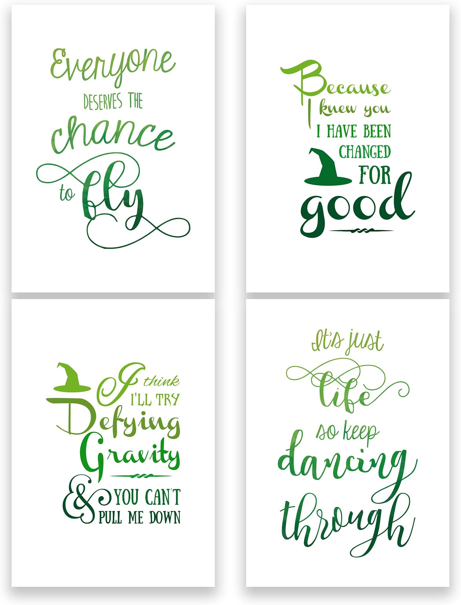 Wicked Quotes Set of 4 Prints, Wicked Musical Quotes Poster, Gift for Her, Unframed Picture, (A4 (21 x 29.7cm))
