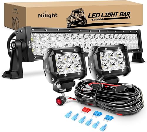 Miniatura 9 de Nilight Barra de luz LED 7D de 22 pulgadas 150 W haz combinado de luz blanca ámbar luz de trabajo LED todoterreno luces de conducción LED luz