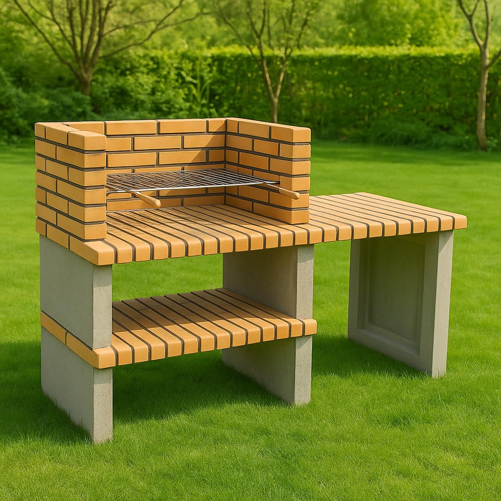 MOVELAR - Barbacoa de Obra Prefabricada de Leña y Carbón Modelo Paellero Almenara 85 (Gris, Naranja - 177 x 70 x 120 cm) REF: 3905 - Cocina de Exterior para Jardín o Patio