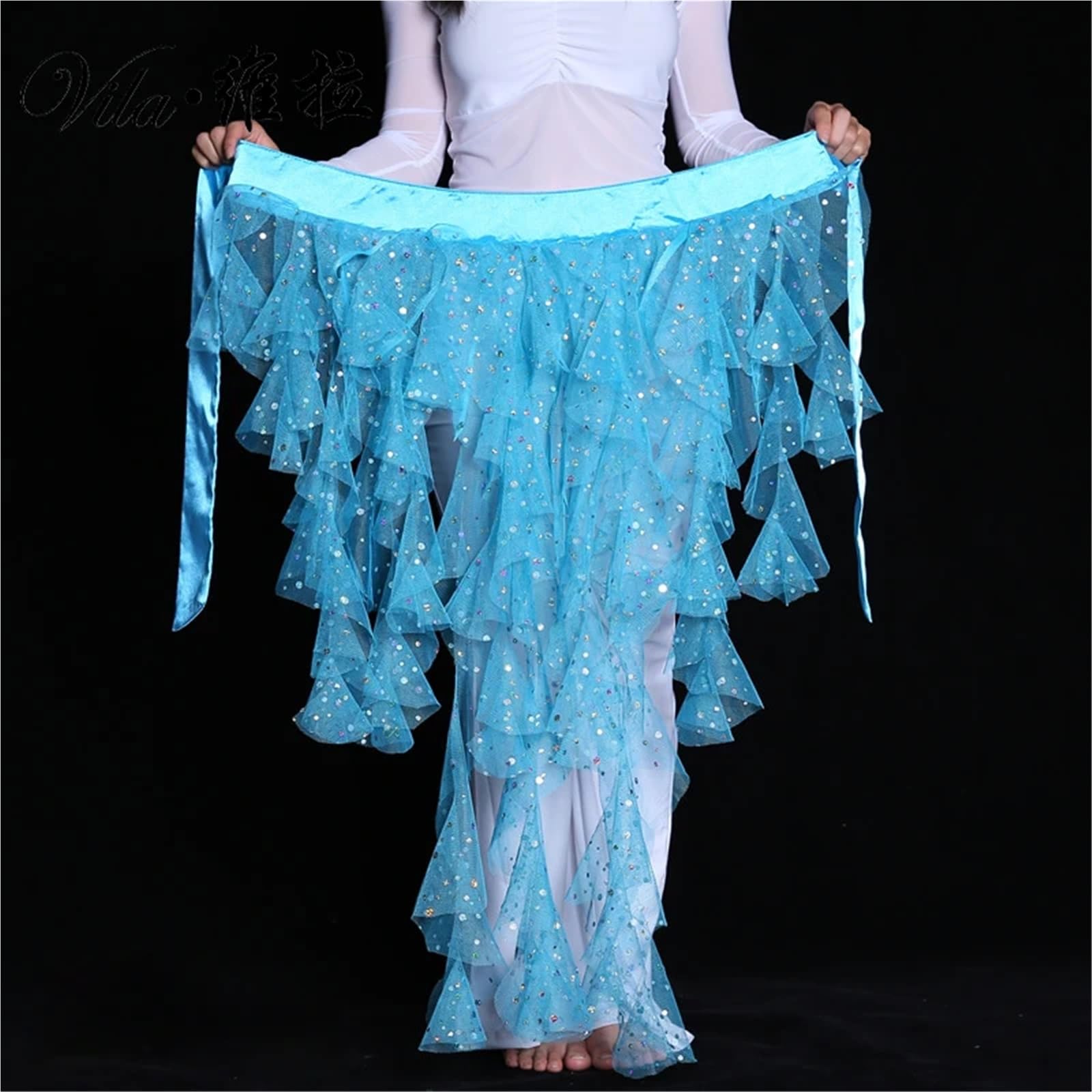 Sciarpa dell'anca di Danza del Ventre 7 Colori Cintura Gonna Avvolgente Elegante Catena con Paillettes per Feste di Danza
