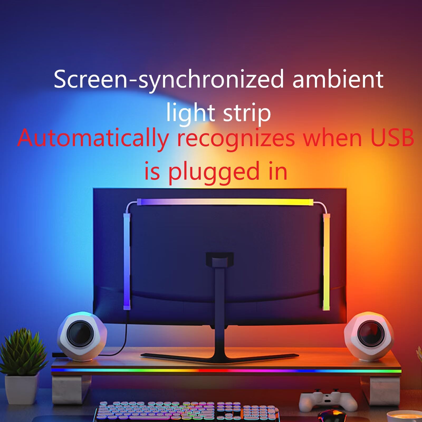 Retroiluminación LED para monitor, luz de escritorio RGB para PC, barra de luz de computadora detrás del monitor, LED para juegos de escritorio, puerto USB, tira de luces LED que se
