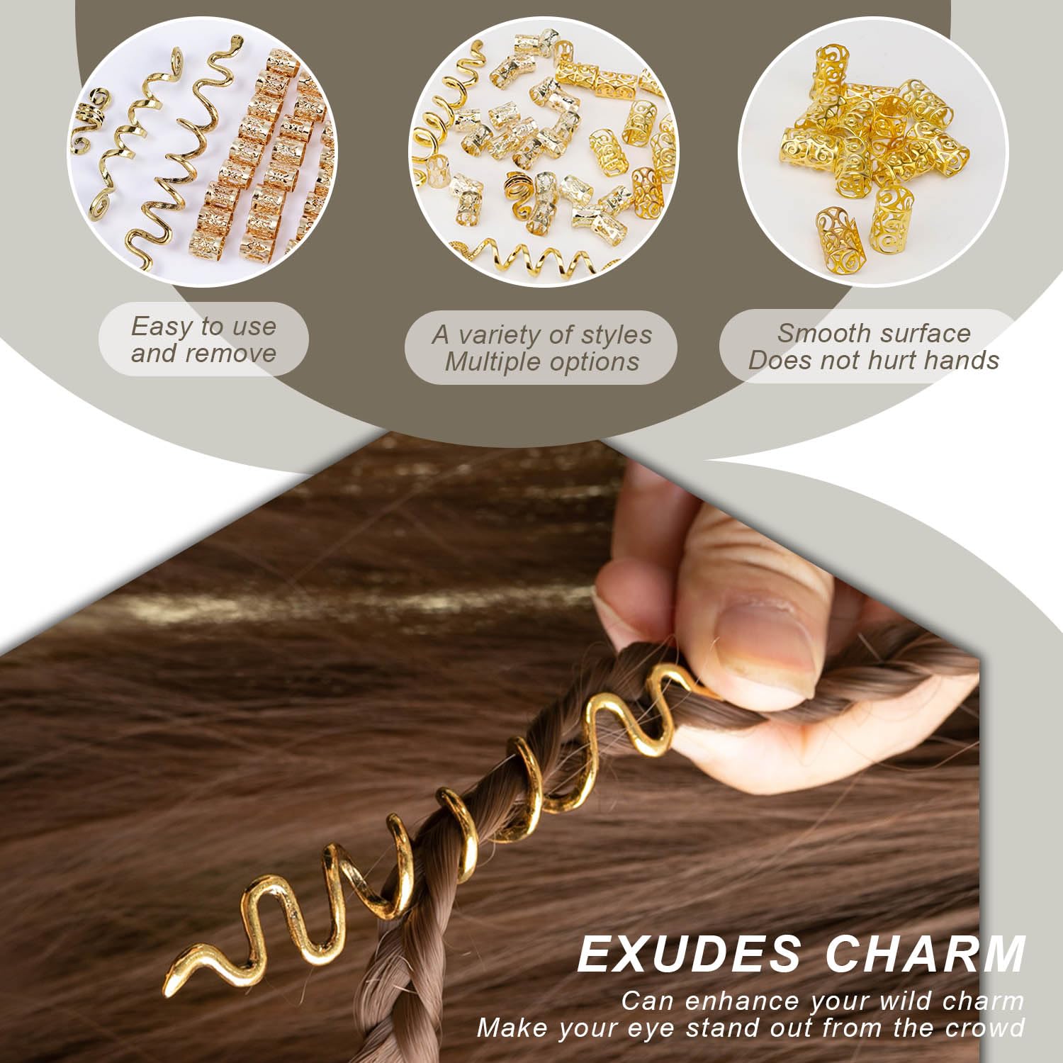 40 Pièces Bijoux Cheveux, Accessoire Cheveux Femme, Or Anneaux de Dreadlocks, pour Festivals, Fêtes, Bals de fin Année, Mariages
