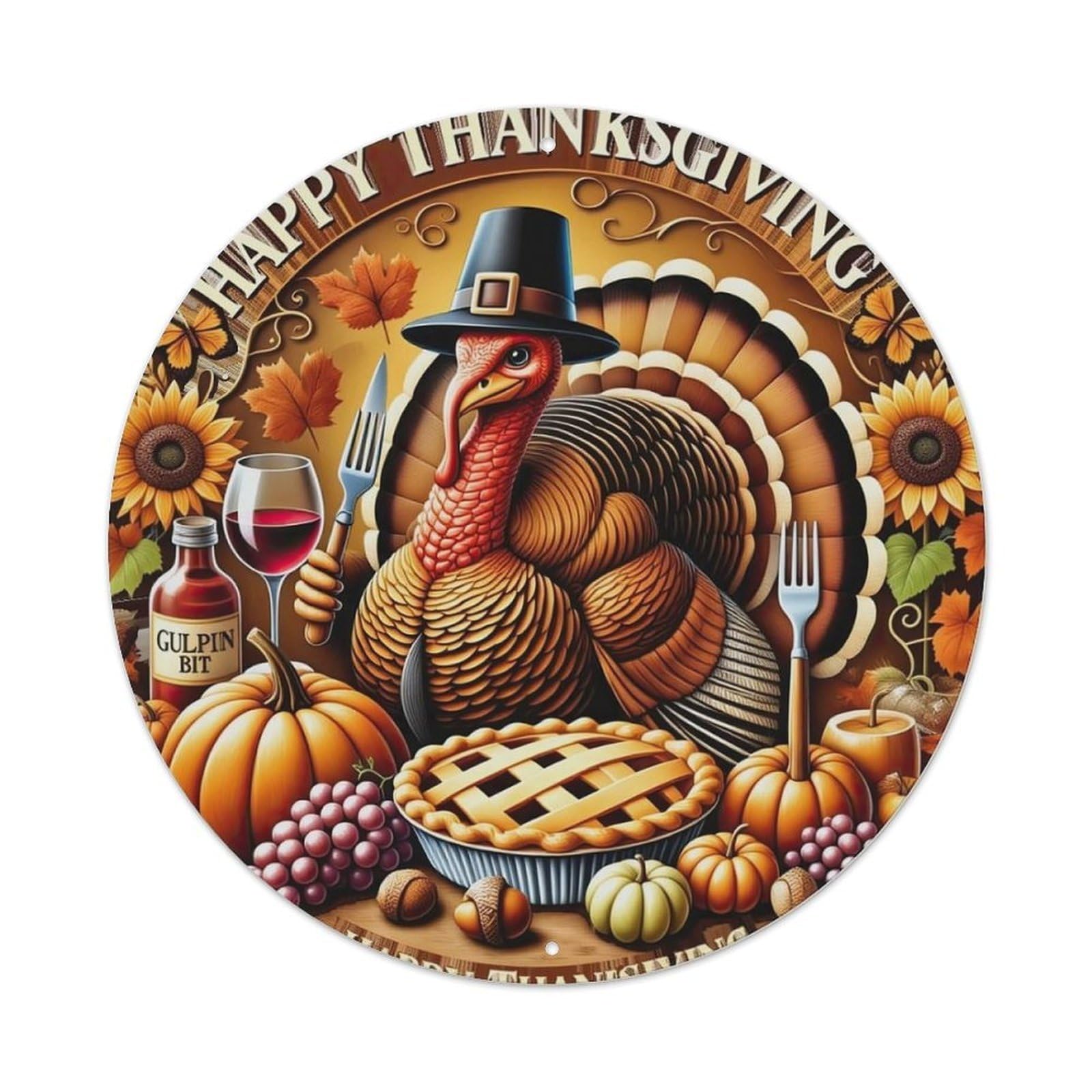 Happy Thanksgiving Turkey Pie Pumpkin Metal Tin Sign