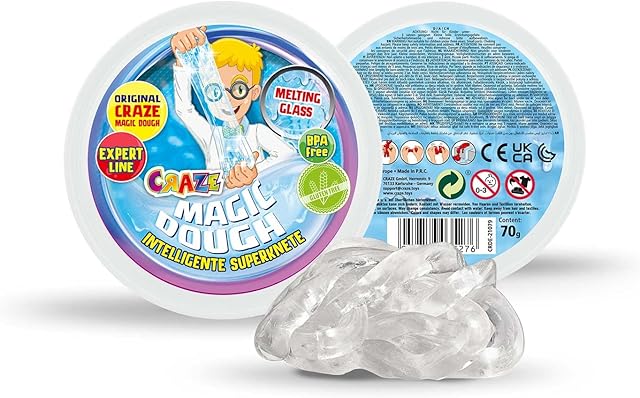 CRAZE Magic Dough 35276 Super plastelina dla dzieci, inteligentna plastelina 70 g, przezroczysta, plastelina dla dzieci, płynne szkło