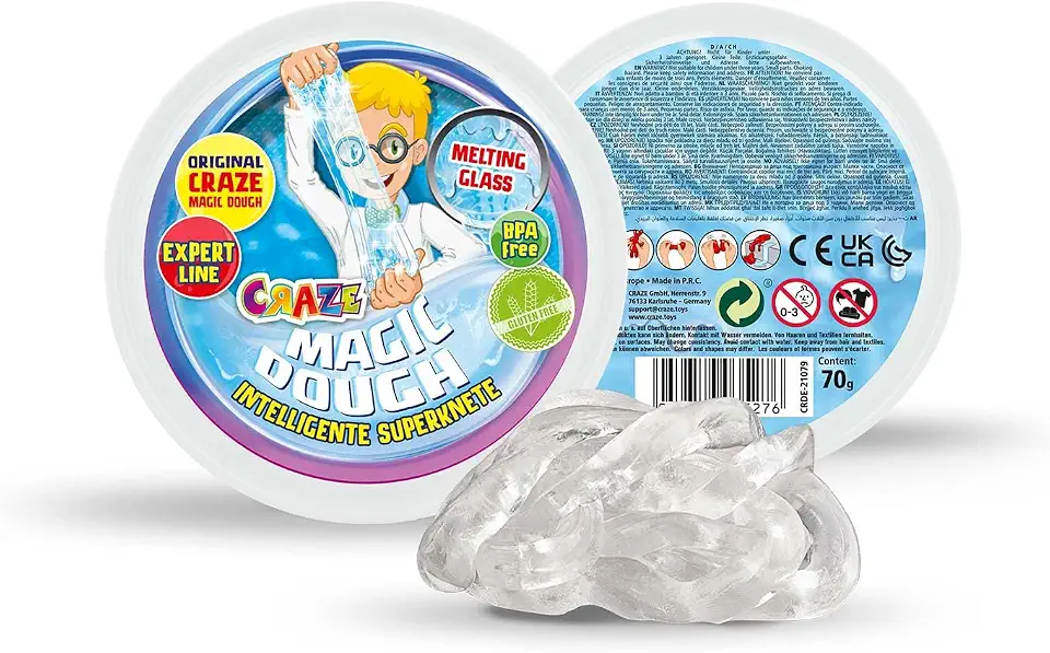 Magic Dough CRAZE Intelligente Superknete für Kinder Kinderknete Intelligent Putty 70 g Transparent Children's Clay, Liquid Glass 35276