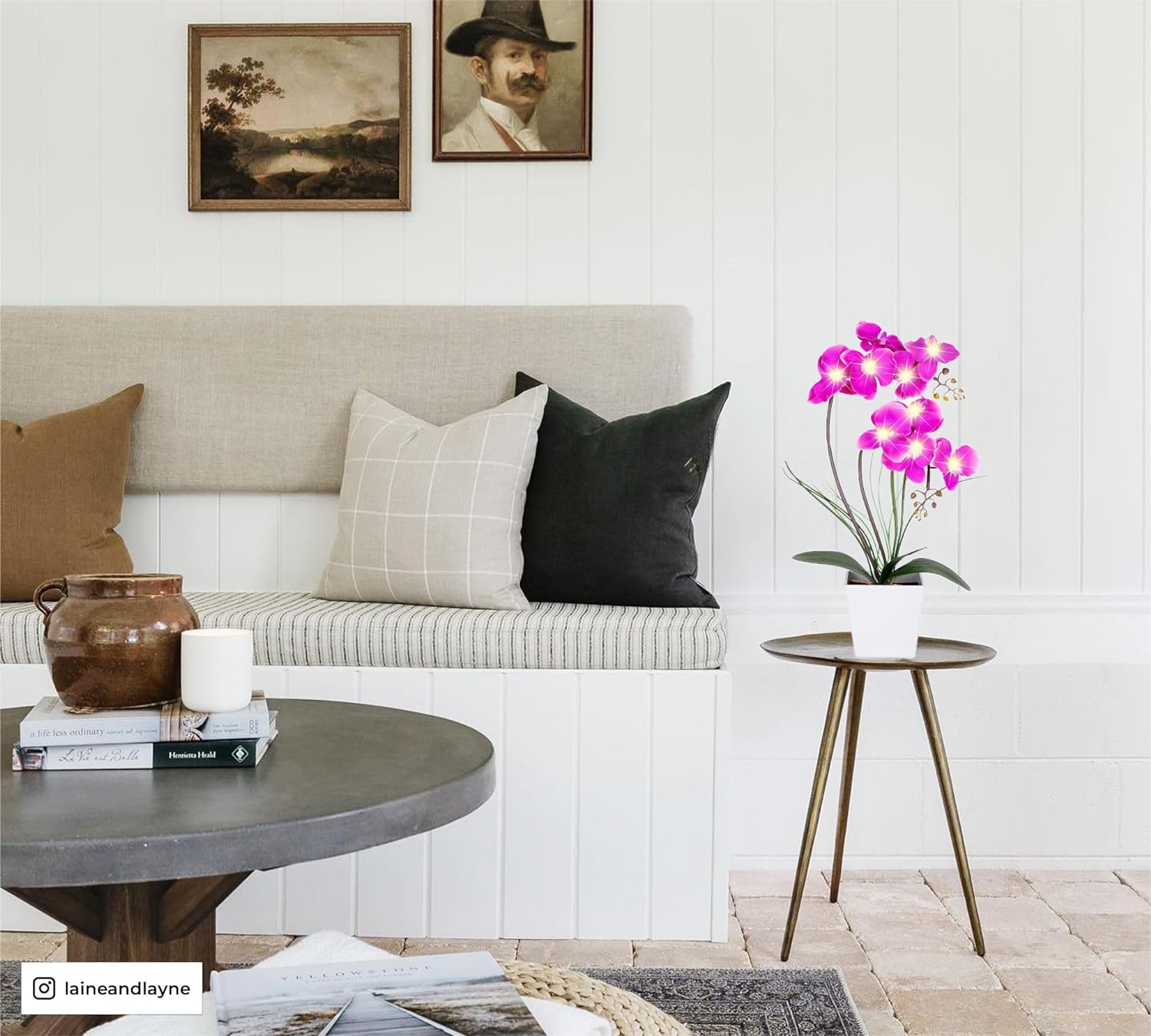 HOMESEASONS Orchid Lamp-LED Lighted Orchid Arrangements,Pre Lit Artificial Orchid,Light Up Flower Lights, Faux Orchid Phalaenopsis Arrangement (Purple)