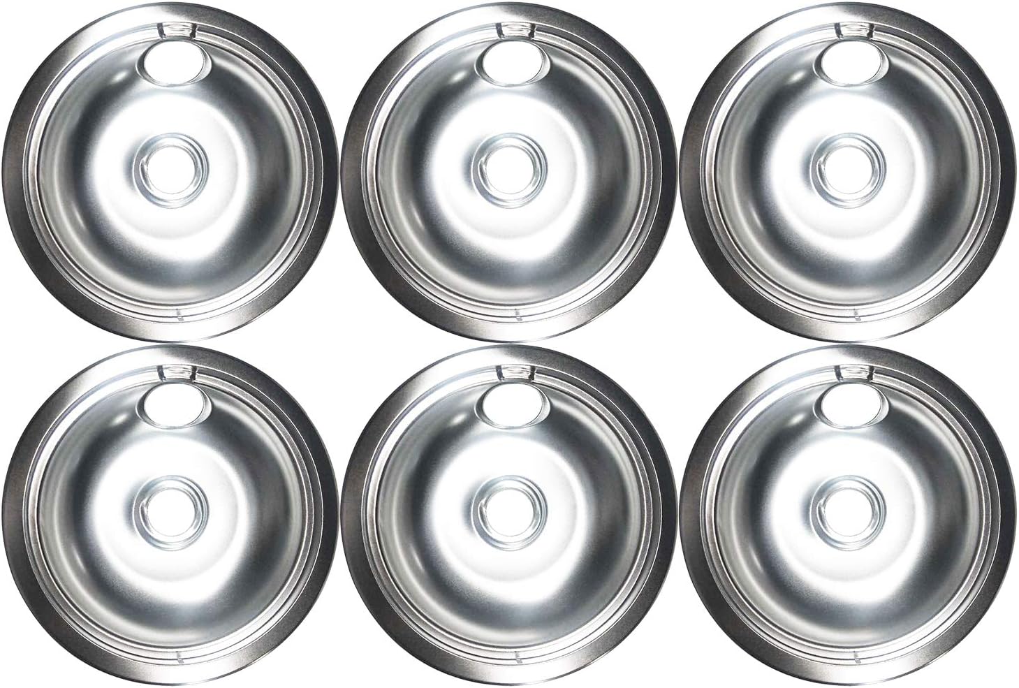 6 Pack GE/Hotpoint Electric Range Chrome Reflector Bowls With Locking Slot,Chrome Drip Pan Set Repalcement for Frigidaire Tappan Stove Burner Covers (8" Drip Pan D)