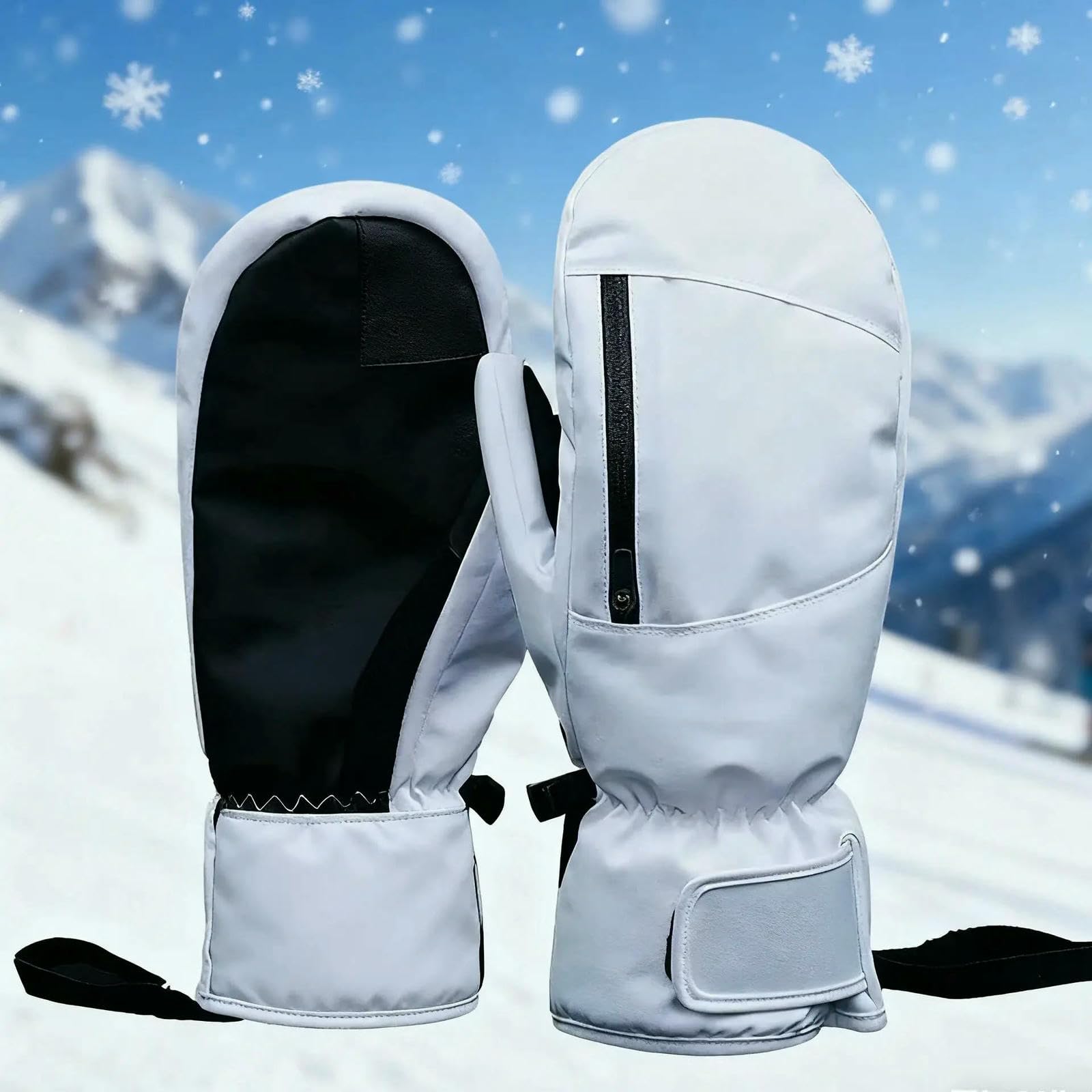 Guanti da Sci Invernali Touch Screen Impermeabile Neve Spessi Termici Uomo Donna Caldi Motoslitta Esterno-Grigio-l