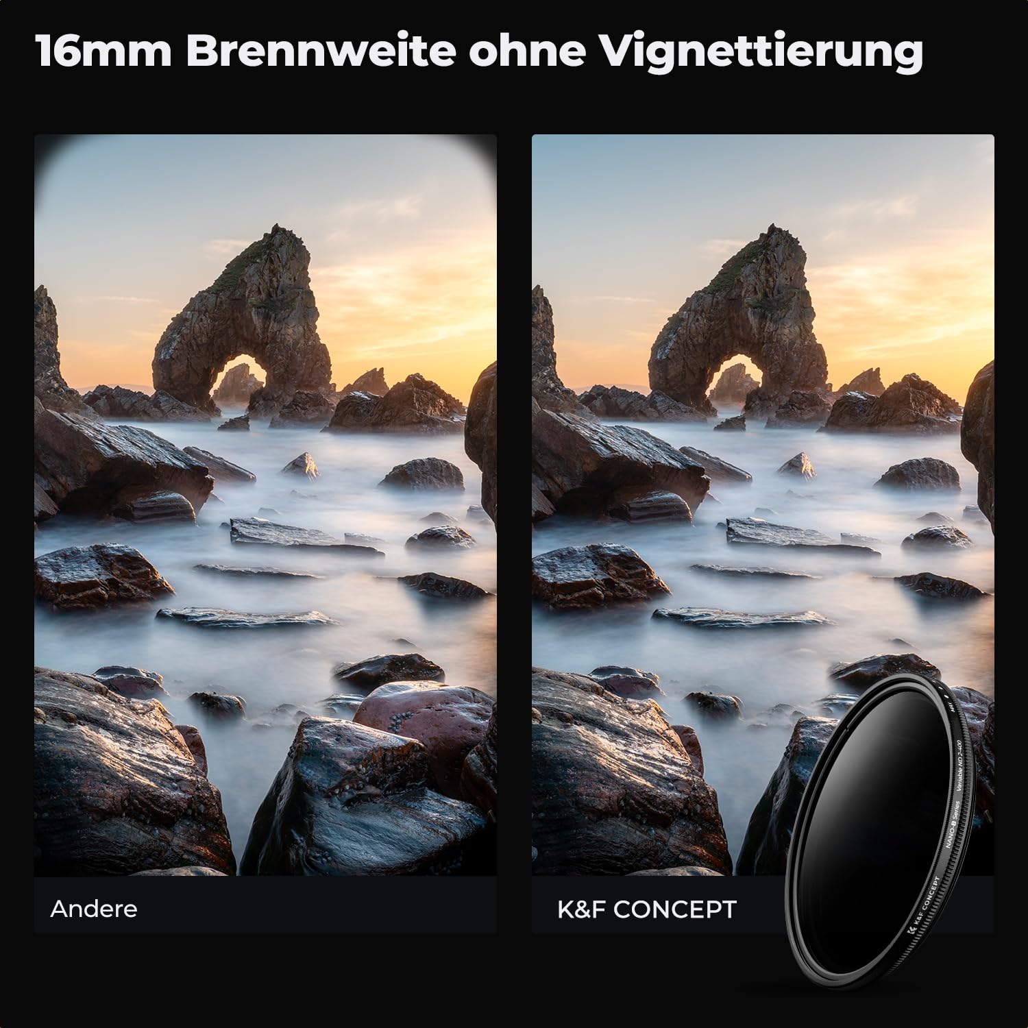 K&F CONCEPT 43mm ND Filter Variabler Graufilter ND2-ND400 (1-9 Blendenstufen) mit DREI Reinigungstücher für Landschaftsfotografie（Nano-Basic Serie）