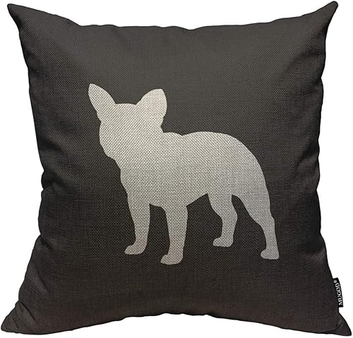 Mugod Funda de almohada cuadrada de lino con silueta de bulldog francés para el hogar, funda de almohada cuadrada de lino para hombres y mujeres,