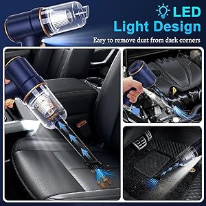 KMM Handheld Car Vacuum Cleaner, 9000Pa Vacuum Cleaner and Air Duster, 120W High Power Hand Held Vacuum with LED Light and Multi-Nozzles for Car, Home, Office, Pet