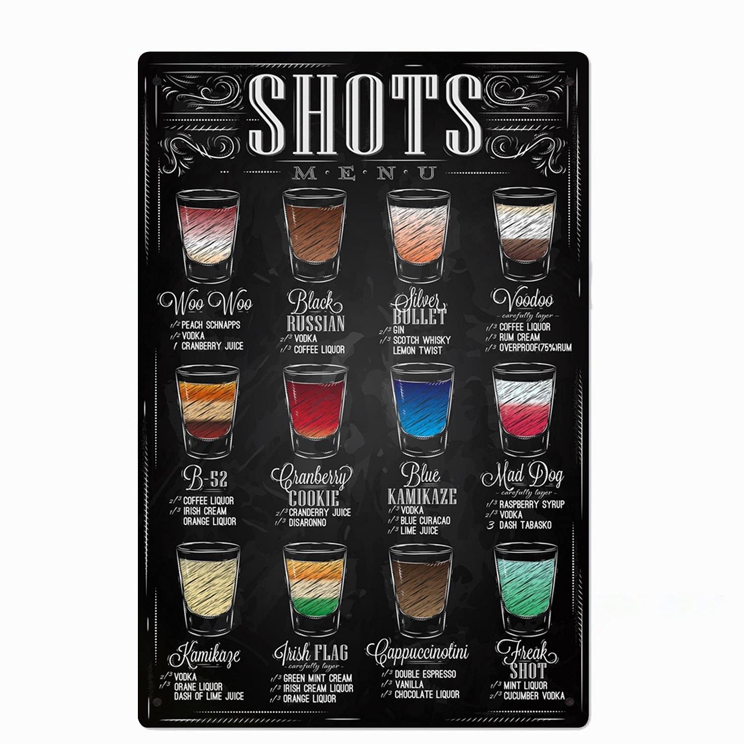 Abaysto Shots Menu Metal Sign Tin Sign Plaque Poster Wall Art Decoration For Cafe Bar Restaurant Pub 20X30cm