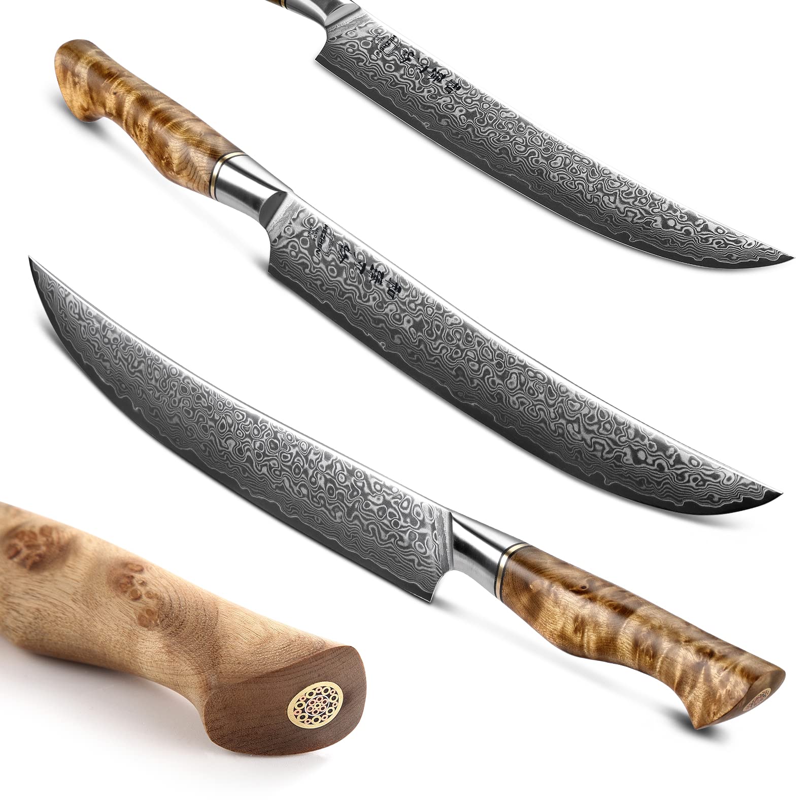 HEZHEN 10-Inch Slicing Knife with Granton Edge –67 Layers Damascus Steel, Professional Carving Knife for Brisket, Roast & BBQ, Figured Sycamore Handle — Amazon image 2