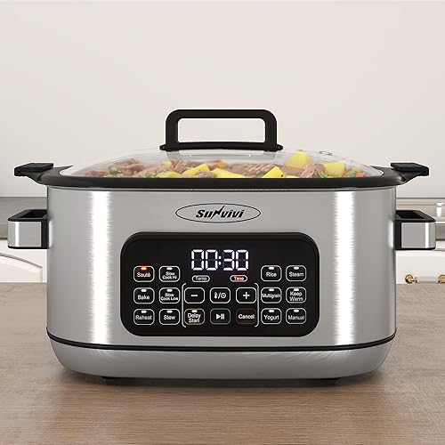 Miniatura 9 de Sunvivi Horno asador multilento 12 en 1, olla de cocción lenta programable digital de 6.5 cuartos de galón con estante, gran olla antiadherente