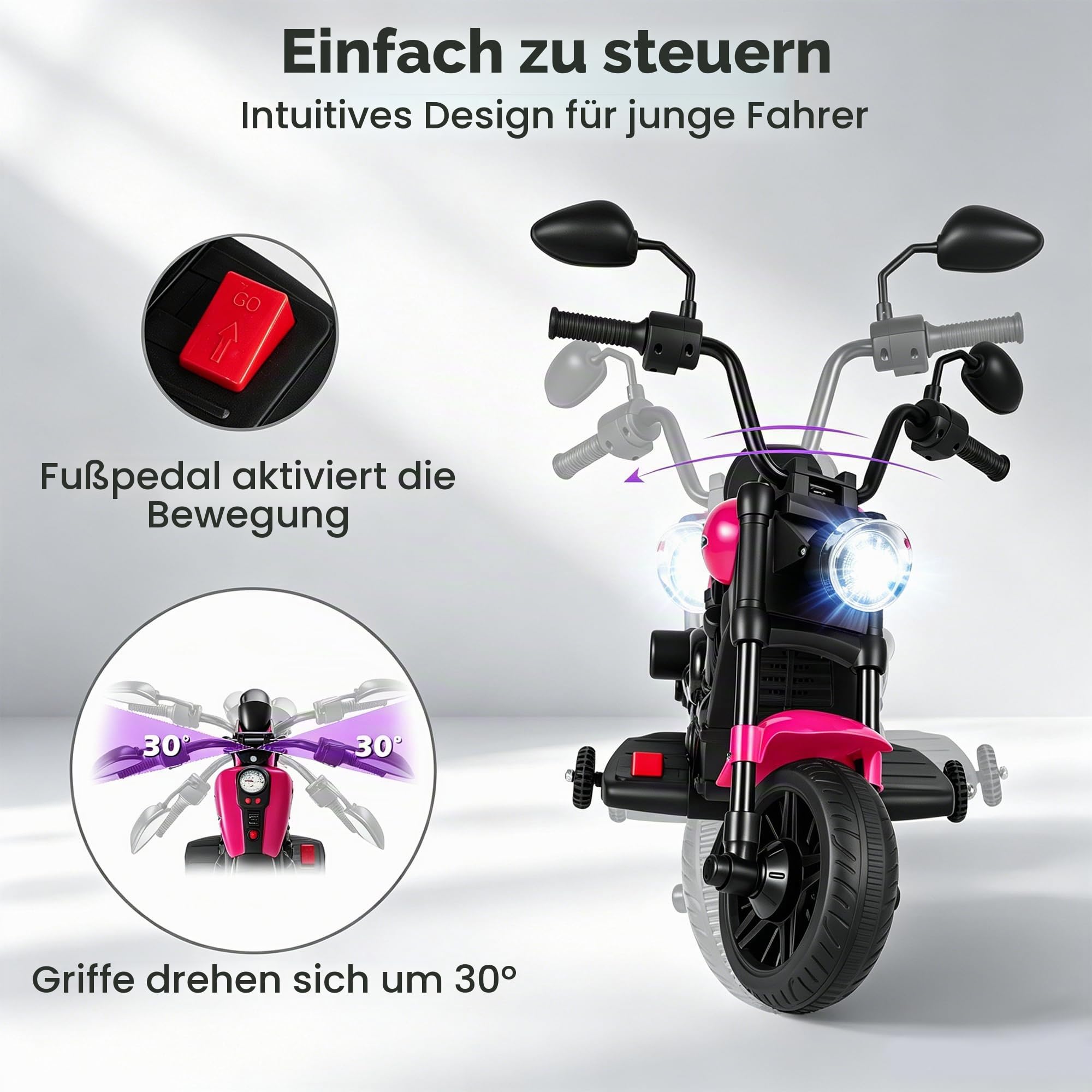 KOMFOTTEU 6V Kindermotorrad, Elektromotorrad mit Musik & LED-Scheinwerfer, 2,4 km/h, Elektro Motorrad mit 2 Stützrädern, bis zu 30 kg belastbar, für Kinder ab 3 Jahren (Rosa)