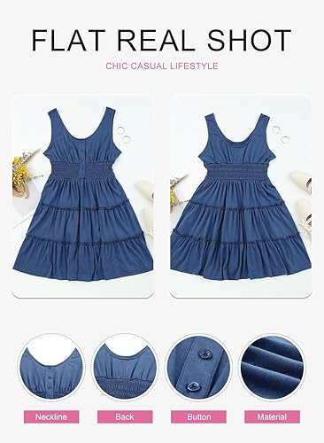 Miniatura 5 de Dokotoo Vestidos de verano para mujer, sin mangas, con botones, cintura imperio, con volantes, escalonados, casual, mini vestido con vuelo