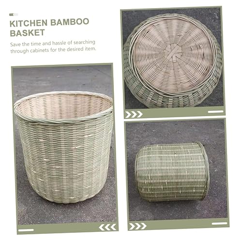 Miniatura 5 de Tofficu Cesta de mimbre Cesta de almacenamiento de bambú Cestas de basura de hierba marina, cestas de almacenamiento tejidas de bambú, cesta redonda