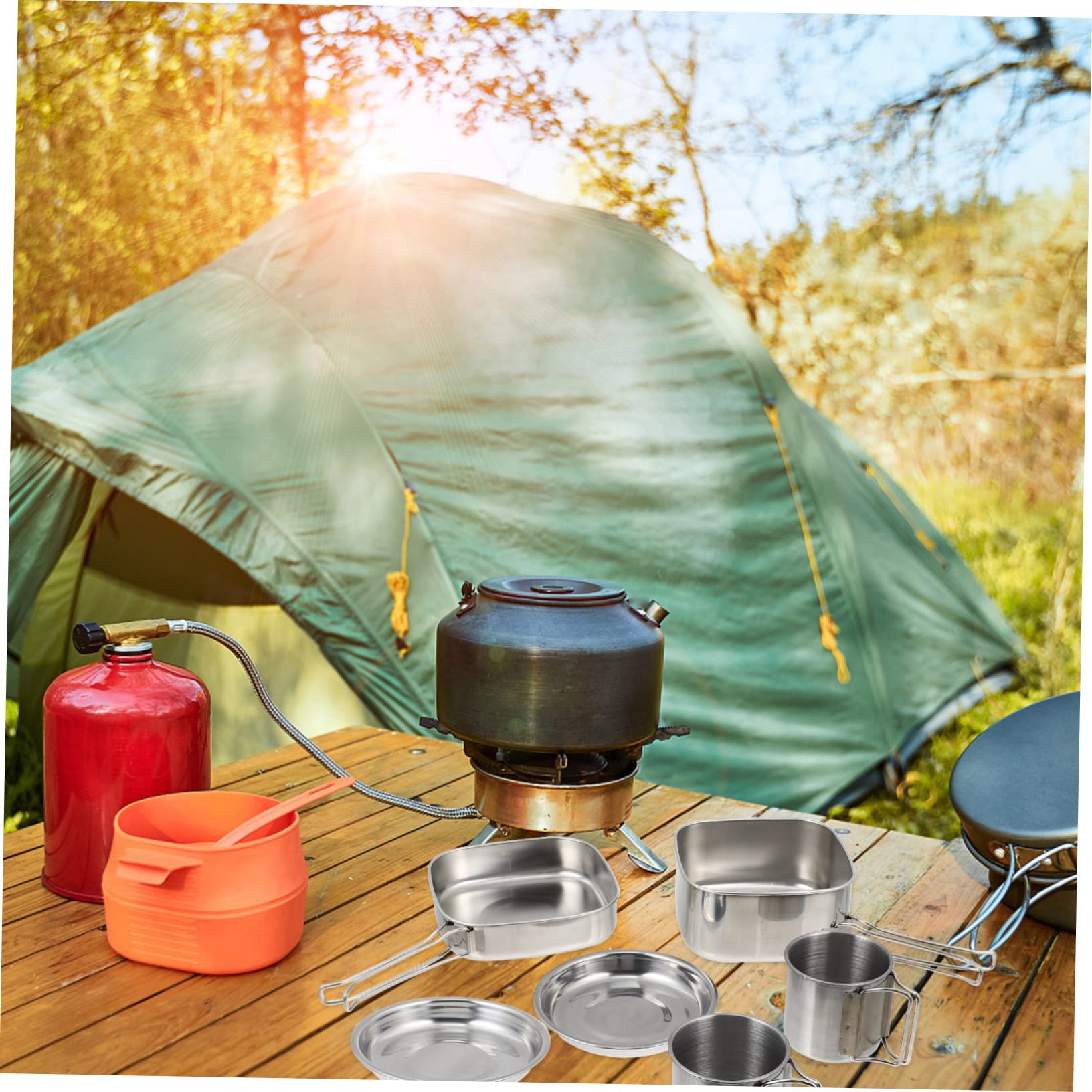 BESTonZON Vaisselle De Camping en Plein Air Ustensiles De Cuisine Poêle De Plein Air Portable Cuisson Kit De Cuisine De Camping Cuisinière De Camping Petit Acier Inoxydable