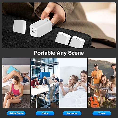 Miniatura 7 de Paquete de 4 cargadores rápidos USB C 20 W PD de carga rápida de bloque de caja de cubos de enchufe y cargadores de pared dobles USB A+C de 12 W,