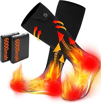 Electric Heated Socks for Men Women with 5V 6000mah Battery Foot Warmer Suitable for Outdoor Skiing, Winter Camping, Hiking