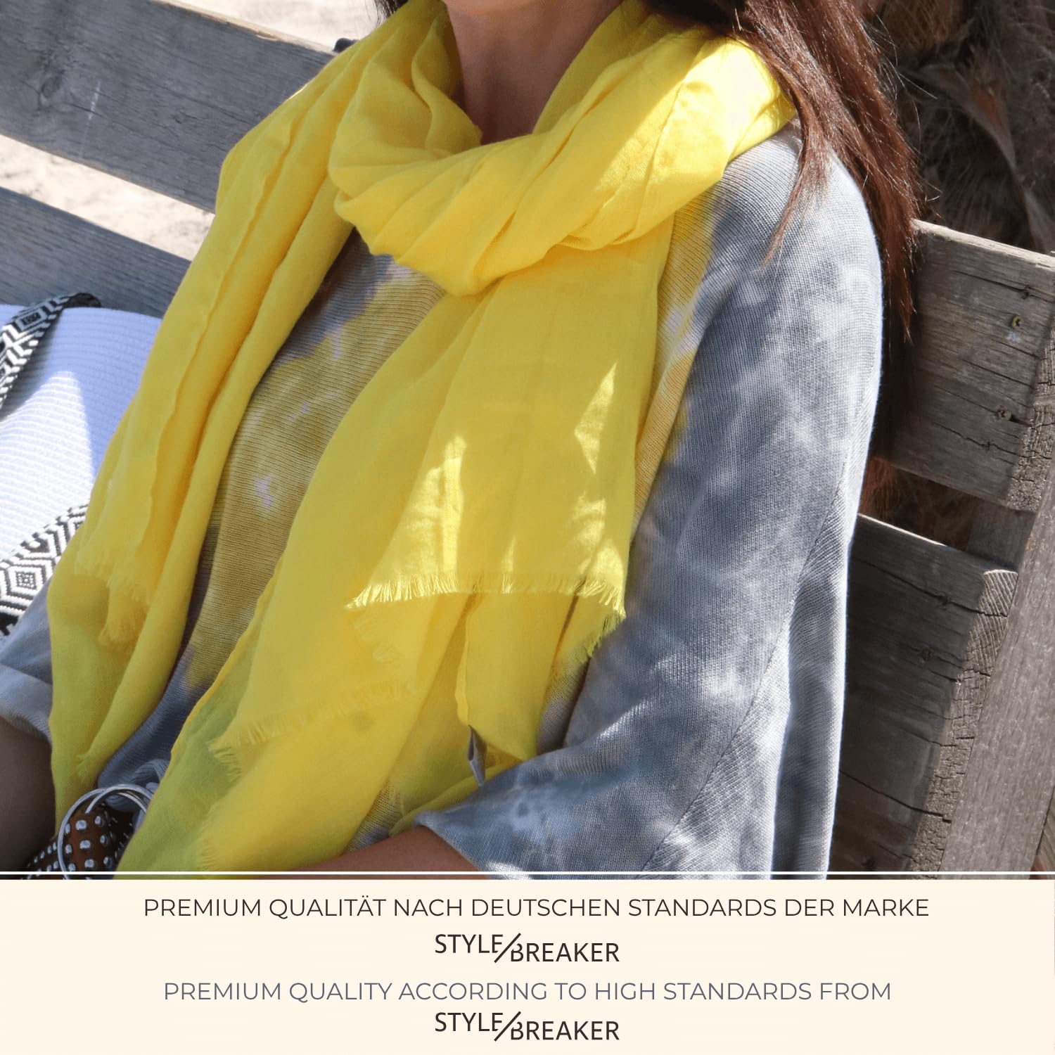 styleBREAKER chal ligero y semitransparente para mujer con flecos cortos | foulard liso para primavera y verano | pañuelo suave y amplio para hombros 188 x 100 cm