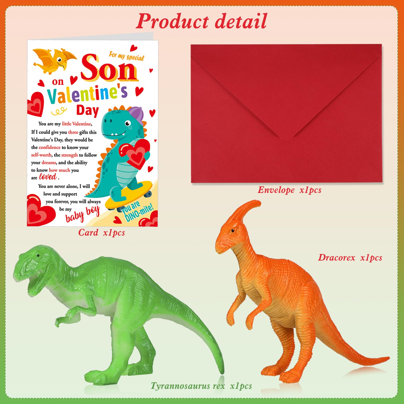 HOWAF Valentines Card for Son Valentine's Day Card for Son Valentines Card for Son Valentines Day Card with 2 Dinosaur Toys for Boys Dinosaur Gifts Dinosaur Valentines Gifts for Son - Image 2