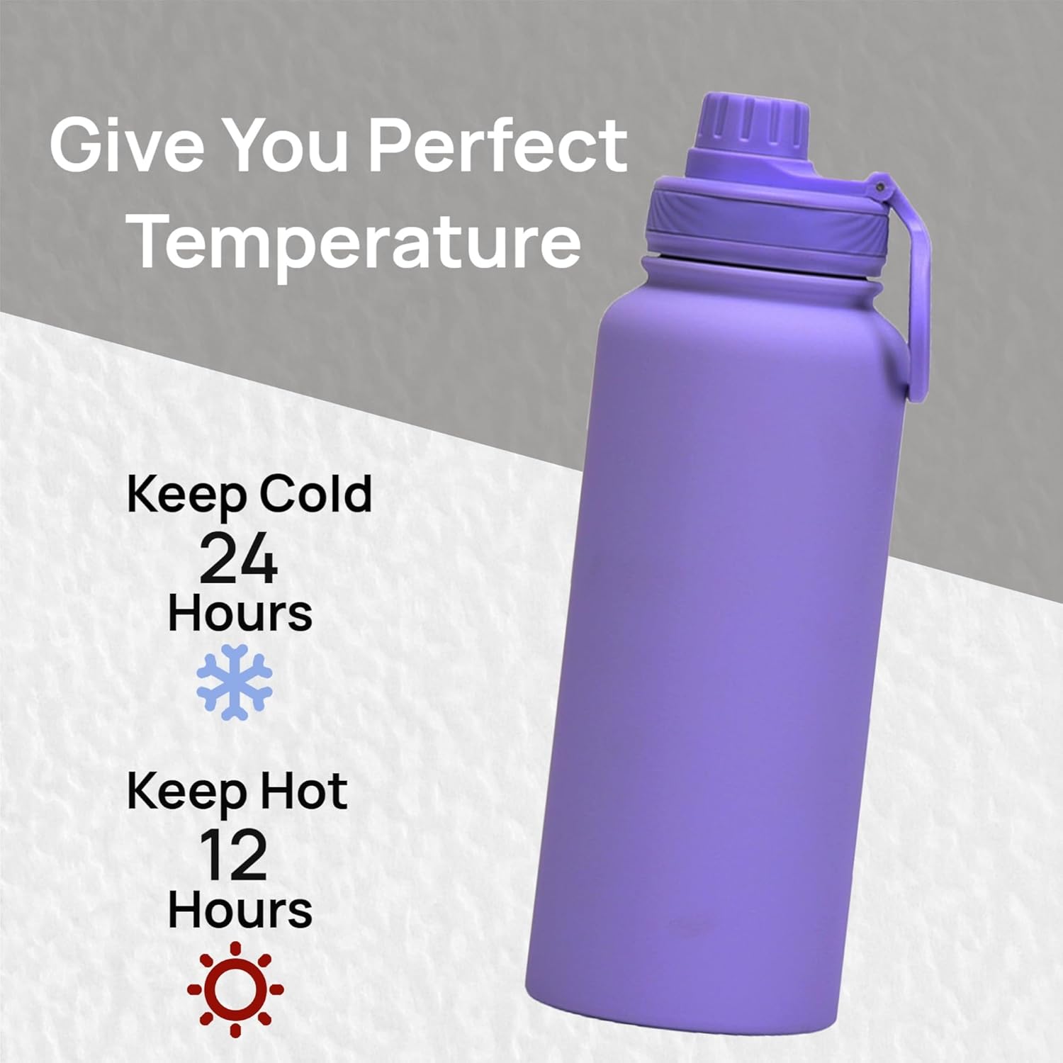 Purple 32 oz Insulated Water Bottle, Large Metal Stainless Steel Water Flask, Big Sports Travel Mens Water Bottle for Gym,Hiking,1 liters Leakproof Insulated Thermal Bottle with 2 Lids