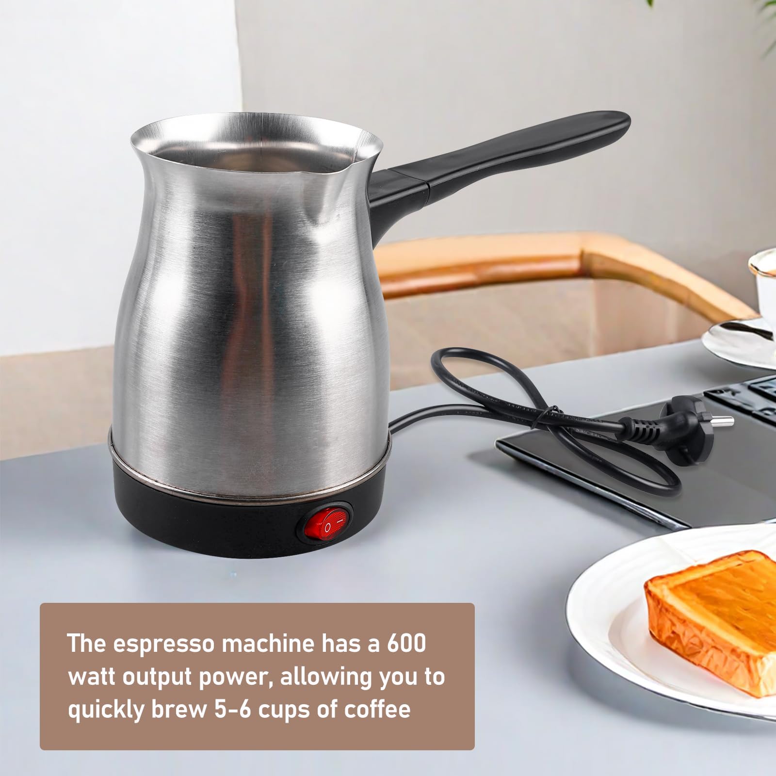 Vegena Elektrische Türkische Kaffeemaschine,800 Ml 800W Elektrische Kaffeekanne,Electric Turkish Coffee Pot,Elektrische Türkische Kaffeekanne Für Zuhause,Büro,Camping,Edelstahl