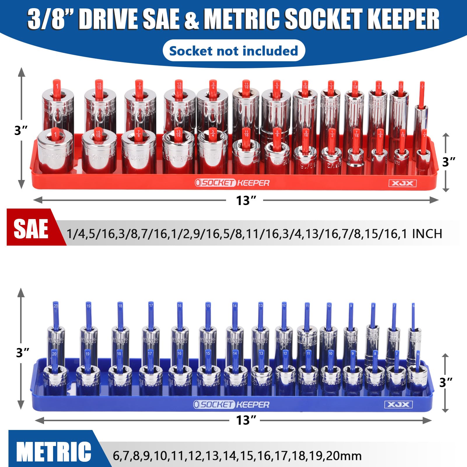 Lot De 8 Organiseurs De Douilles Magnétiques, 1/2", 1/4" Et 3/8