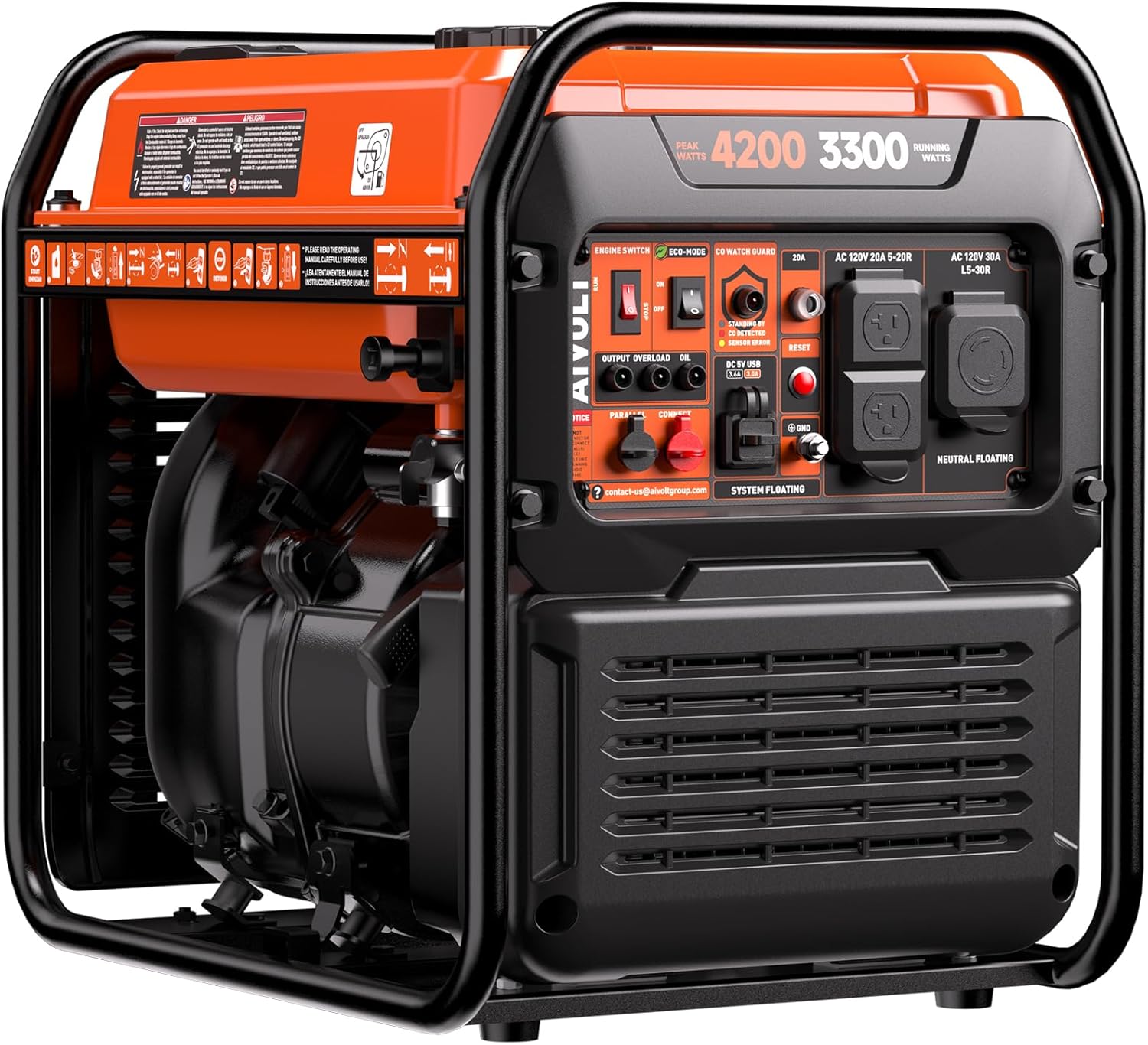 Inverter Generator 4200W, Portable Generator Gas Powered with Long Runtime, CO Sensor, Low Oil Shutoff, Quiet Running, Open Frame Power Supply for Home Use, RV, Camping, Workhttps://homefrontking.com/