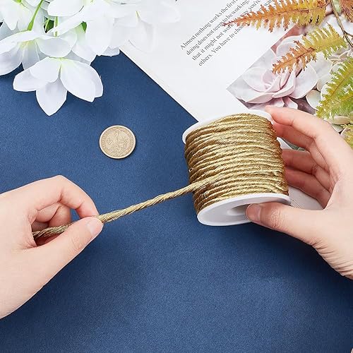 Miniatura 3 de BENECREAT Cordón metálico de macramé de 19.14 yardas, hilo metálico trenzado dorado de 0.19 pulgadas, hilo metálico para joyería, cuerda para hacer