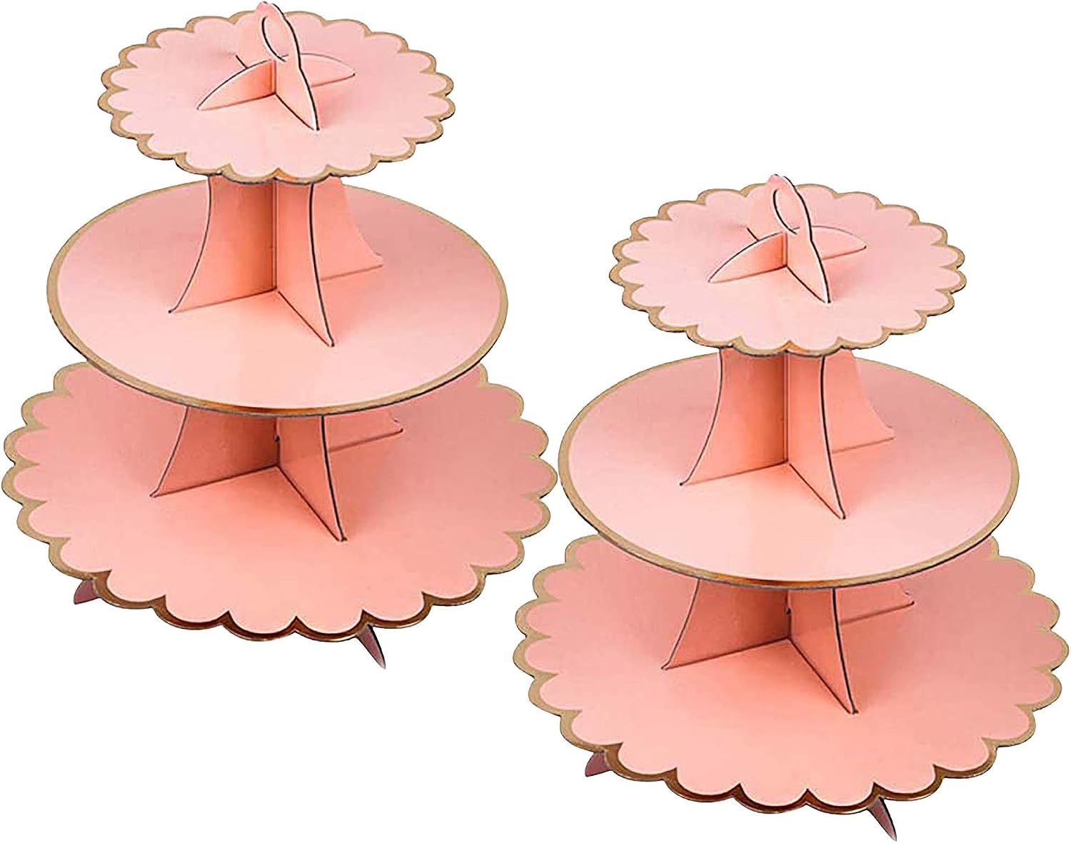 Cupcake Stand, 2 Pack 3 Tier Cardboard Cupcake Stand Cupcake Dessert Holder for Birthday Party, Baby Shower, Wedding and Anniversary (Pink)