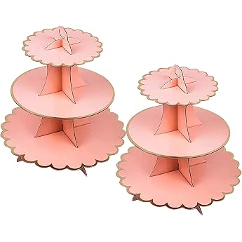 Pack of 2 Cake Stands 3 Tier Cupcake Stand Serving Stand Muffin Stand for Birthday Party Coffee Table Wedding Baby Showers - Reusable Pink