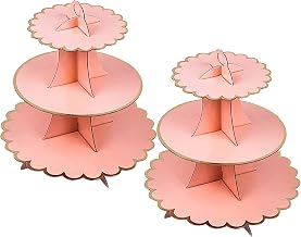 2 Pack Cupcake Stand 3-Tier Dessert Cupcake Stand Cardboard Cupcake Stand Round for Birthday, Party, Baby Showers (Pink)