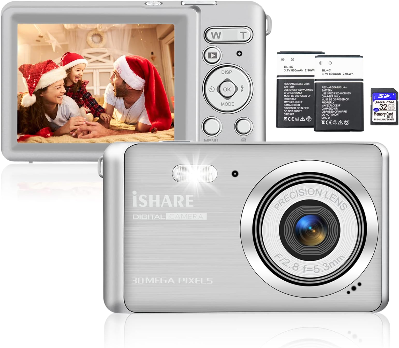 ISHARE Digital Camera for Beginners 30MP 1080P 18X Digital Zoom 2.8