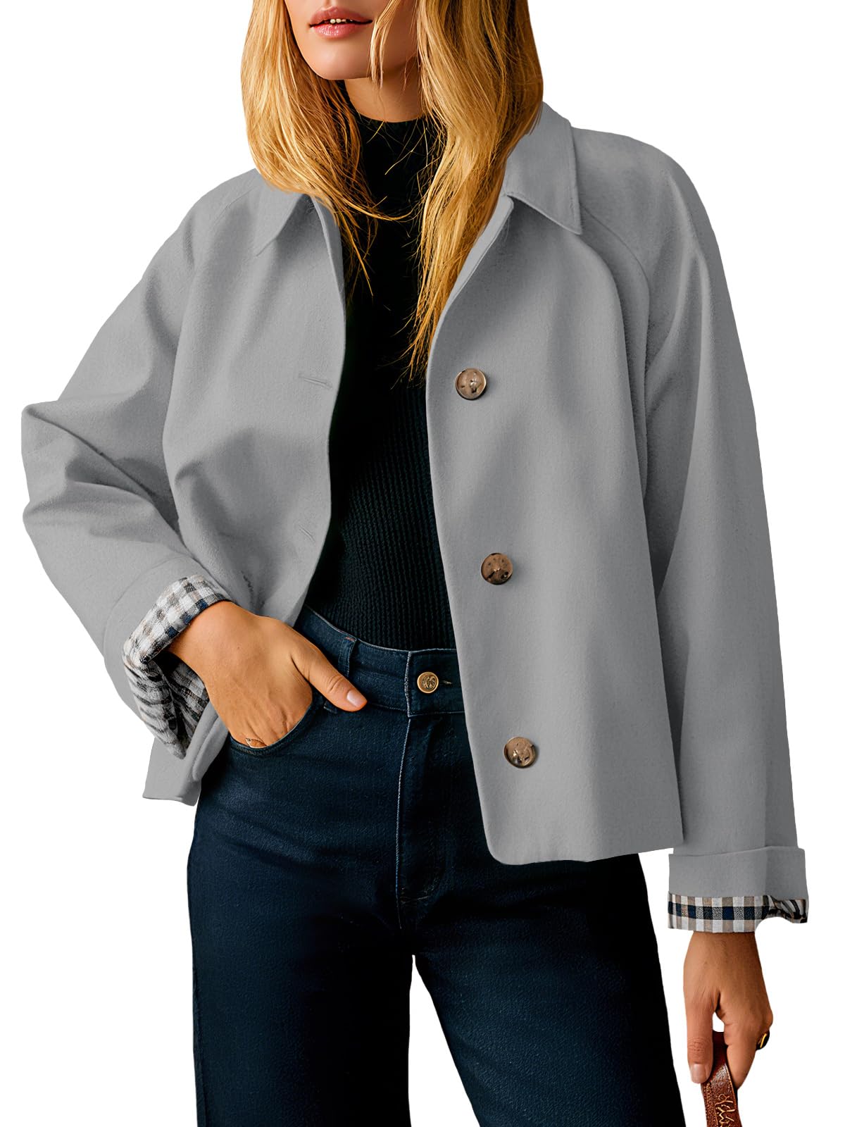 Tankaneo Womens Cropped Trench Coat Lightweight Single Breasted Jackets