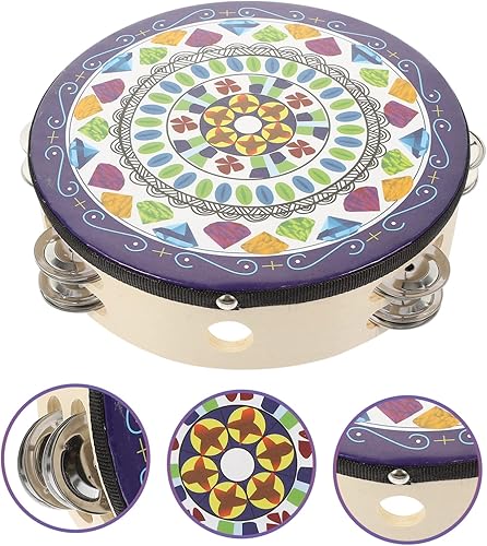 Miniatura 7 de Vaguelly 5 piezas de pandereta para niños pequeños, instrumentos musicales para adultos, tambor de percusión, panderetas para niños, campanas de