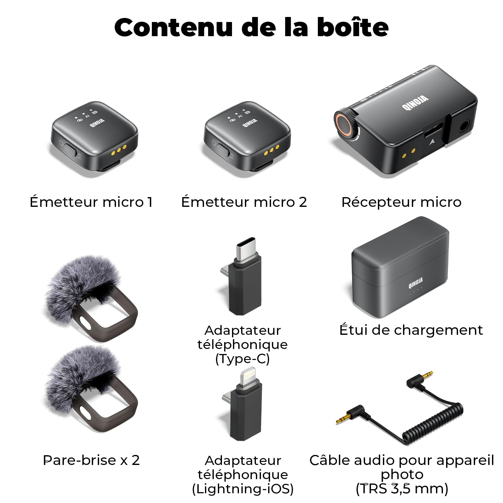 Micro Cravate sans Fil pour iPhone/Android/Caméra/Ordinateur - Réglage du Gain, Réduction du Bruit par IA, Boîtier de Recharge, Mini Microphone Magnétique pour Vlog, Streaming