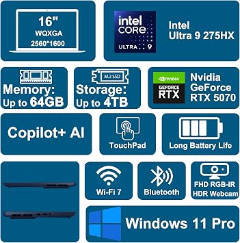 Dell Alien-Ware 16X Aurora Gaming AI Laptop 16 WQXGA 240Hz (100% DCI-P3) Intel 24-core Ultra 9 275HX 32GB RAM 2TB SSD GeForce RTX 5070 (Up to 798 AI Tops) Thunderbolt Win11Pro