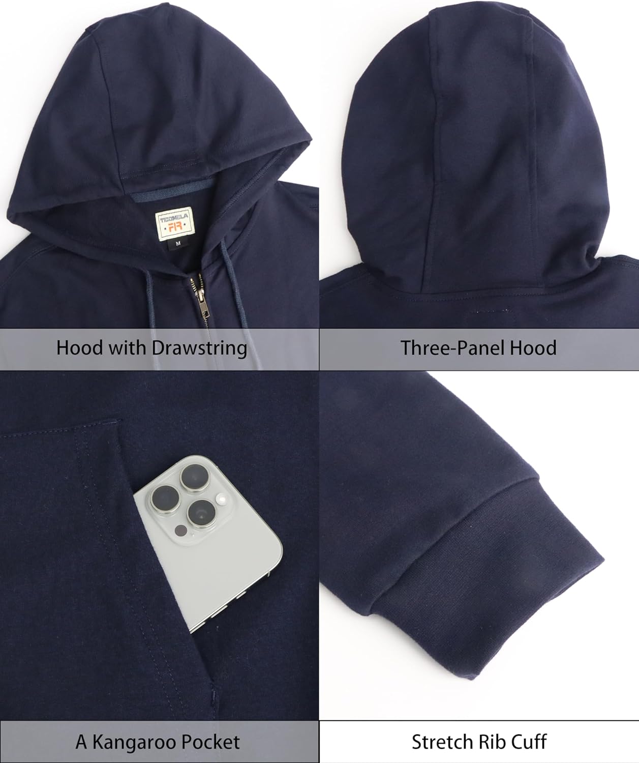 TICOMELA FR Sweatshirt FR Hoodie Shirts 7.5oz Lightweight Cotton Flame Resistant Hooded Shirts - Image 3
