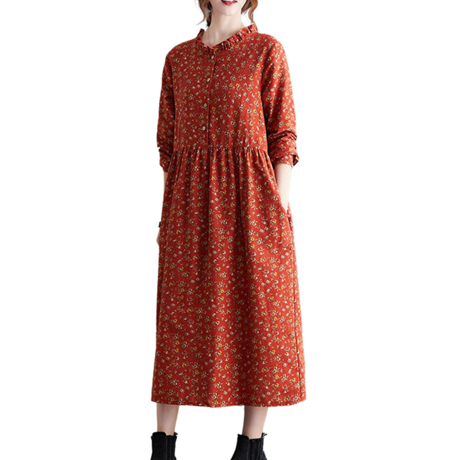 [フェイミー] 花柄 ロングワンピース 長袖 かわいい レディース M ~ L
