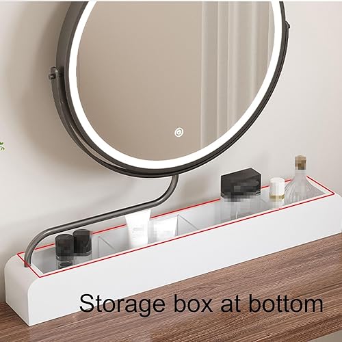 Miniatura 4 de GOYUXV Espejo de maquillaje inteligente de madera maciza, espejo de tocador LED giratorio, espejo grande de escritorio, caja de almacenamiento de