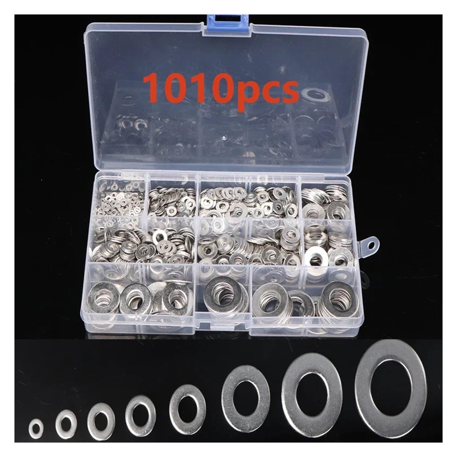Juego de arandelas de acero inoxidable de 1010 piezas, arandelas planas, arandelas de anillo, juntas, kit surtido M2 M3 M4 M5 M6 M8 M10 M12